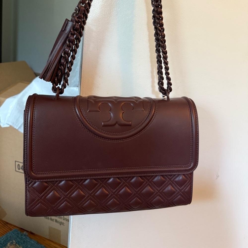 *SOLD* Tory Burch Fleming Medium Quilted Leather Convertible Shoulder Bag Wine